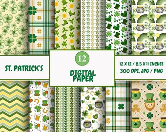 St. Patrick's Day Digital Paper Pack: Scrapbook Backgrounds (Digital Download)