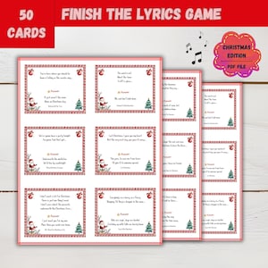 Druckbare Weihnachten Beenden Sie die Texte Spiel Urlaub Party Spiel festliche Aktivitäten für Erwachsene und Kinder Weihnachtslied Quiz Sofort Download