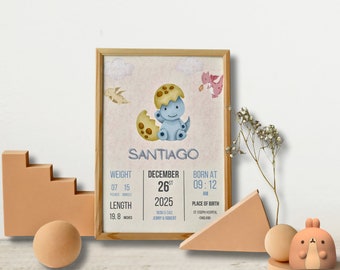 Baby Dino Birth Poster: Editable Nursery Wall Art (Digital Download)