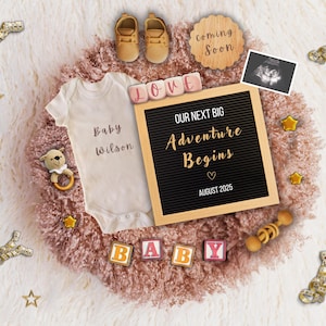 Modèle modifiable d'annonce de grossesse pour bébé, photo échographique, carte numérique pour Instagram/Facebook et impression téléchargement immédiat