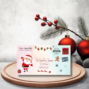 Sobre de carta de Papá Noel personalizado para imprimir en Navidad para niños Querido Papá Noel, correo del Polo Norte, descarga instantánea, rosa y azul cielo