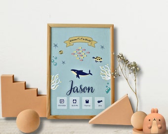 Aquarium Baby Birth Poster: Editable Nursery Wall Art (Digital Download)
