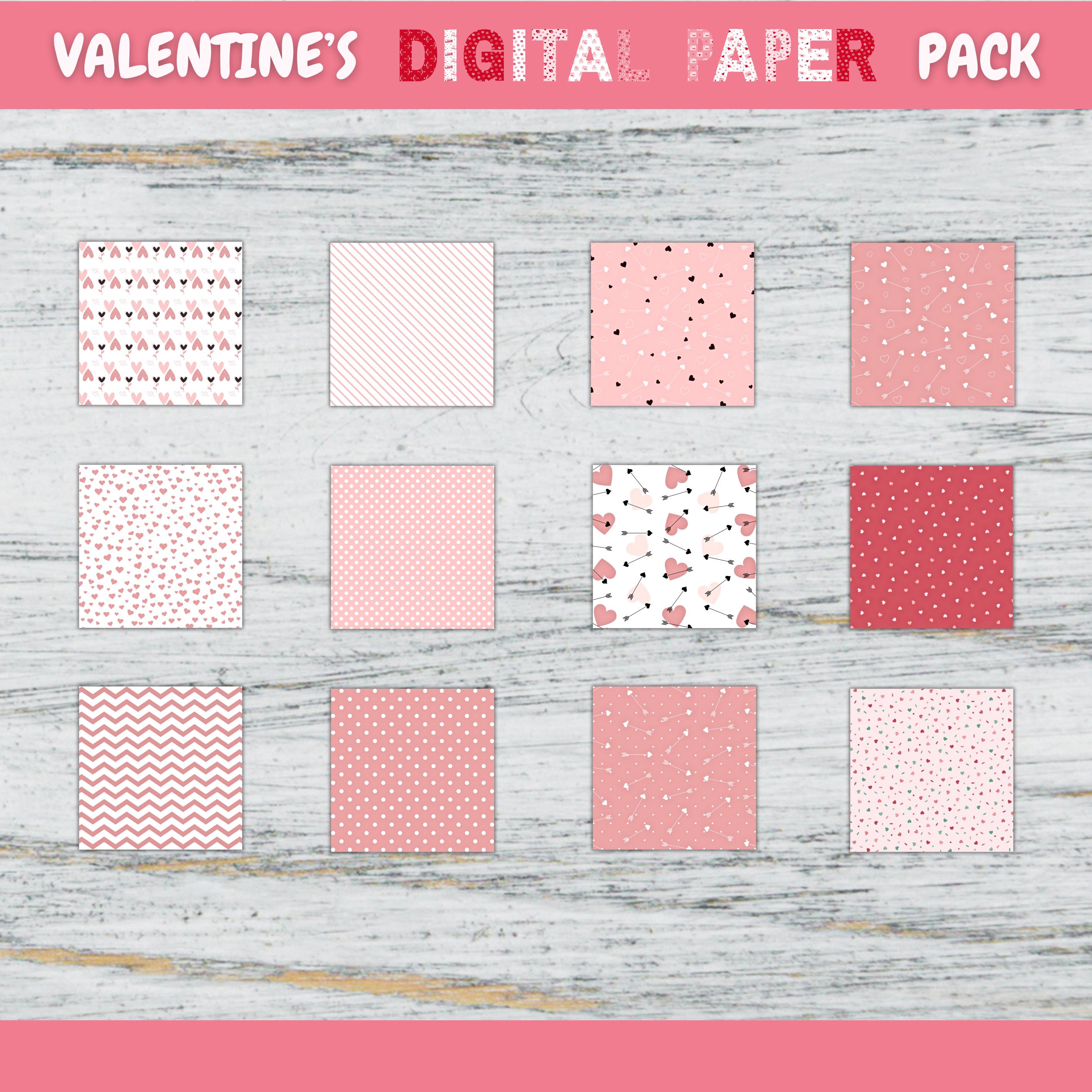 Valentine's Day Digital Paper Pack: Romantic Hearts, Scrapbook Patterns ...