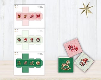 Colorful Christmas Gift Box Templates  10 Printable Christmas Treat Boxes Holiday Favor Packaging