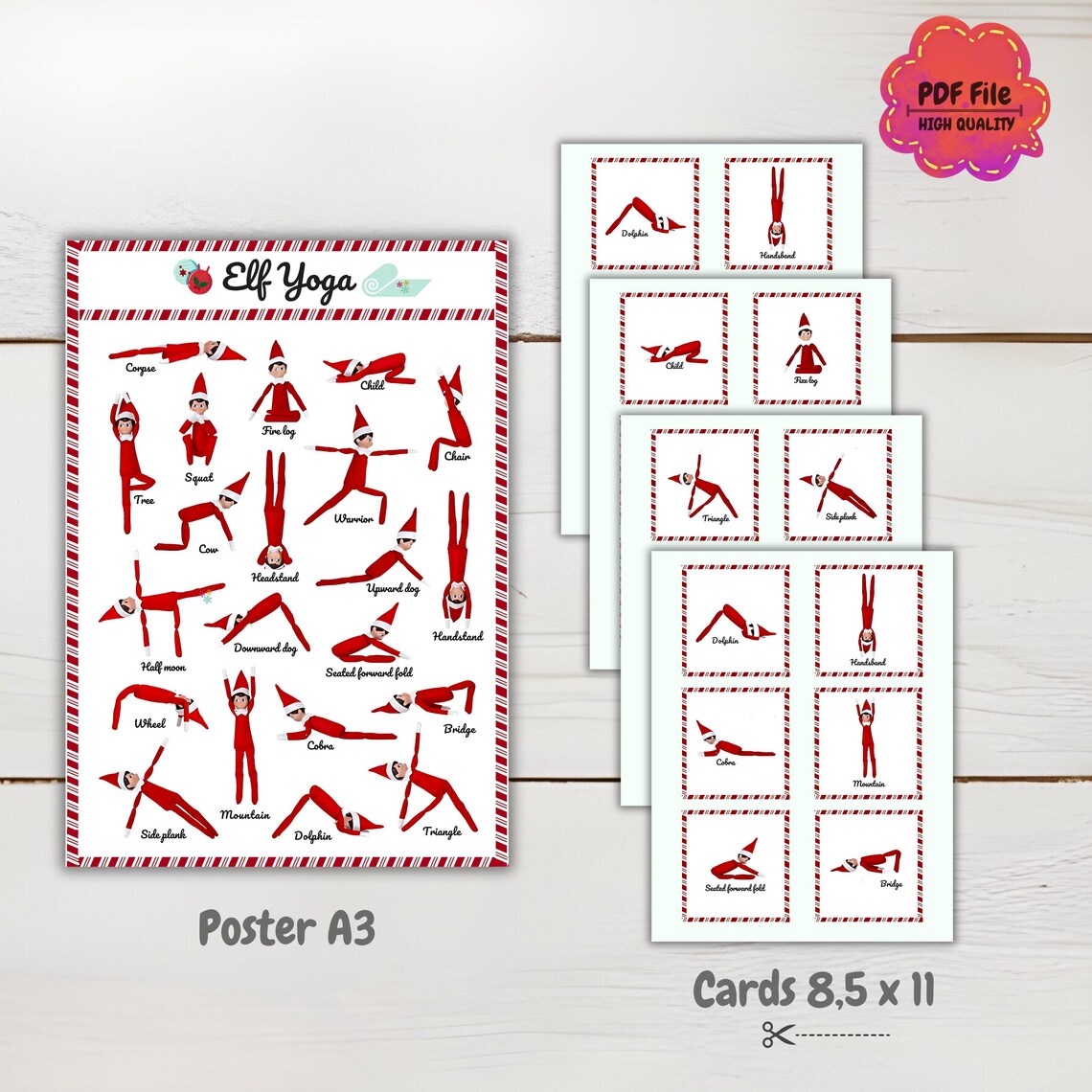 Elf Yoga Poses Printable Poster A3 21 Cards Fun Christmas Yoga ...