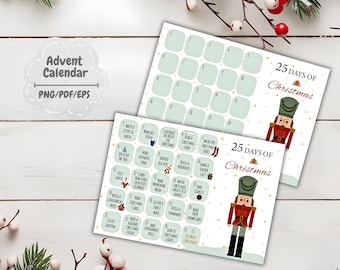 Afdrukbare bundel adventskalender: pdf, png, eps | Zelf aftellen voor kerst | Notenkrakerontwerp direct digitaal downloaden