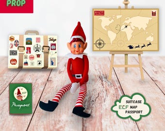 Elf Prop Kit Printable Elf Suitcase, Passport, Map Paper Miniatures Elf Accessories Christmas Decor Elf Funny Ideas Instant Download