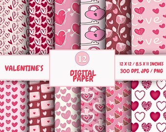 Valentine's Day Scrapbook Paper: Romantic Heart Patterns (Digital Download)
