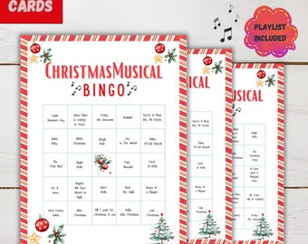 Jeu de bingo avec chants de Noël : 50 cartes, liste de lecture (PDF imprimable)
