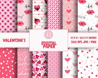 Valentine's Day Digital Paper Pack: Heart Designs (Digital Download)