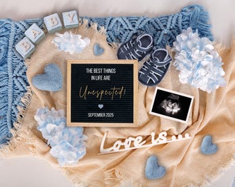 Baby Boy Pregnancy Announcement: Ultrasound Photo, Editable Template (Digital Card)