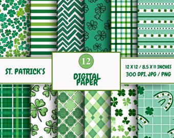 St. Patrick's Day Digital Paper Pack: Shamrock Designs (Digital Download)