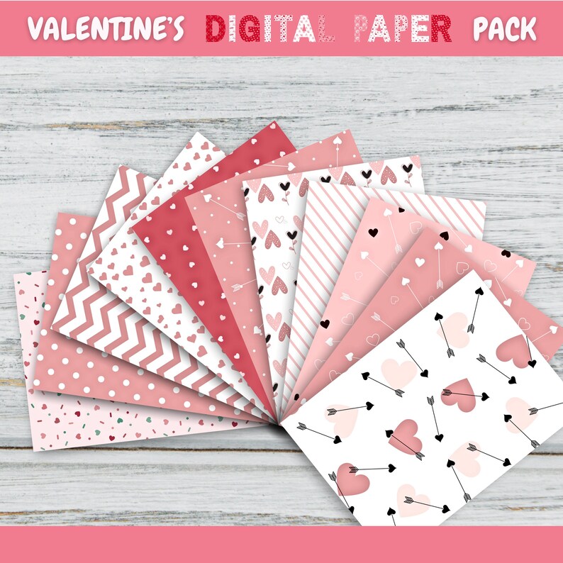 Valentine's Day Digital Paper Pack: Romantic Hearts, Scrapbook Patterns ...