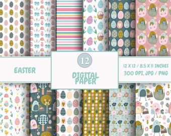 Pastel Easter Digital Paper Pack: Bunny & Egg Patterns (Instant Download)
