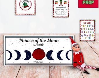 Elf Lunar Phases and  Printable Elf School Cards  Elf  Creative Props  Funny Elf Ideas Christmas Activity Instant Download