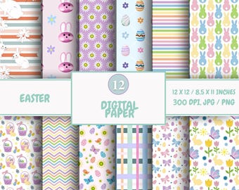 Easter Bunny Digital Paper: Spring Floral Patterns (Digital Download)