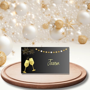 Segnaposto stampabili per Capodanno Decorazione da tavola festiva per la festa della vigilia di Capodanno Speciale per gli ospiti Modello modificabile per i saluti