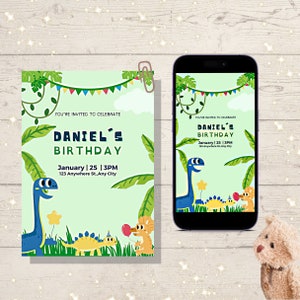 Editable Dinosaurs Birthday Invitation Digital Kids Party Invite ...