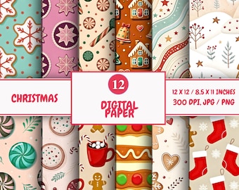 Christmas Gingerbread Digital Paper Pack  Festive Printable Backgrounds  Scrapbook Craft Seamless Pattern