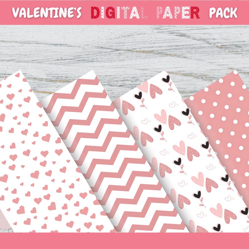 Valentine's Day Digital Paper Pack: Romantic Hearts, Scrapbook Patterns ...