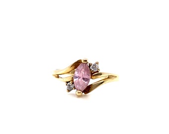 Pink CZ Ring Estate 10k Yellow Gold Marquise Cut Cubic Zirconia