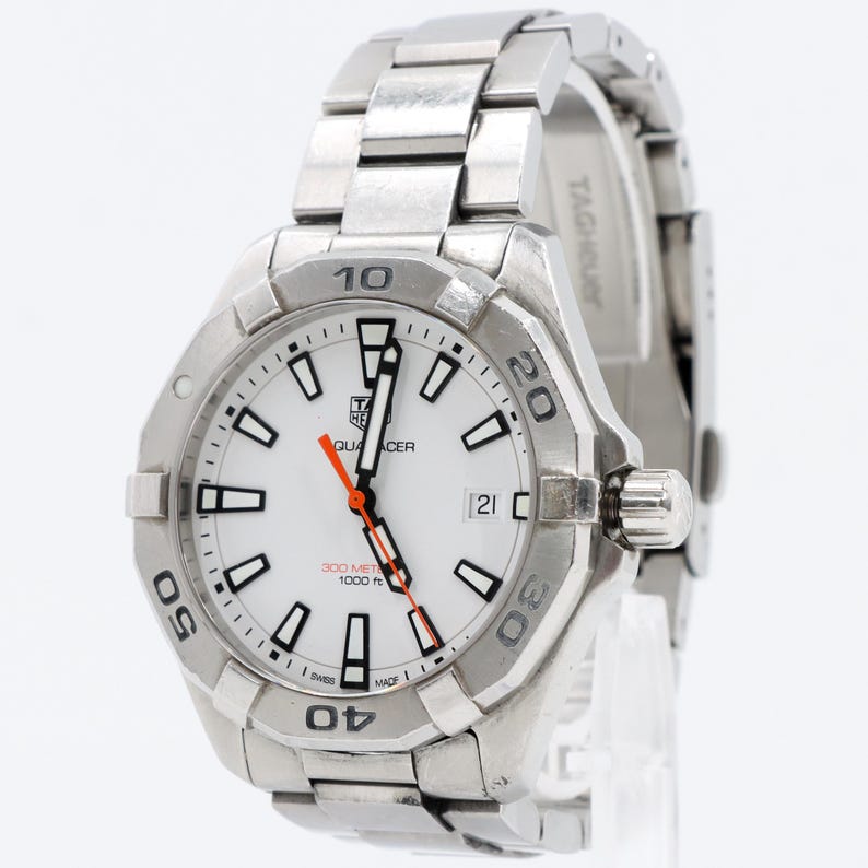 Tag Heuer Aquaracer Quartz White Dial Black Rubber Strap Watch for Men - WAY1111.FT8021