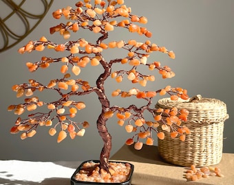 Red Aventurine Crystal Bonsai Tree, Stone of Prosperity, Healing Gemstone Tree