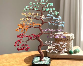 Chakra Bonsai Copper wire Crystal Tree, Gemstone Tree, Natural Crystal Tree, Raw Stone Chip Tree, Healing Tree