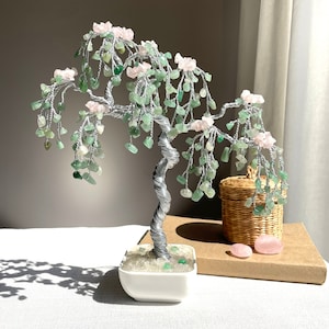 Flowering Bonsai Crystal tree, Aventurine-Rose Quartz Crystal tree Copper wire, Tree of Life, Natural Gemstone tree