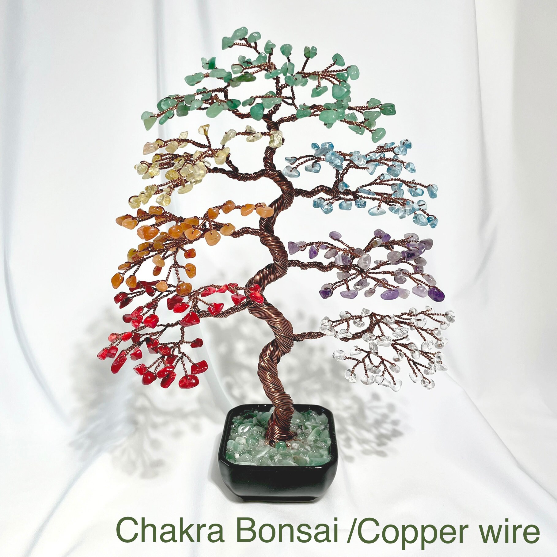 Chakra Bonsai Copper Wire Crystal Tree, Red Aventurine