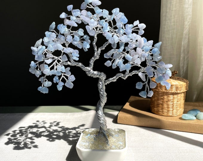 Aquamarine Crystal Tree, Chakra Healing Gemstone Tree, "Shield Stone Tree", Wire Sculpture Tree, Tree of Life