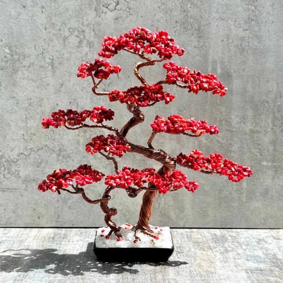 Large Red Coral Crystal Tree of Life: Wire Gemstone Sculpture - Etsy