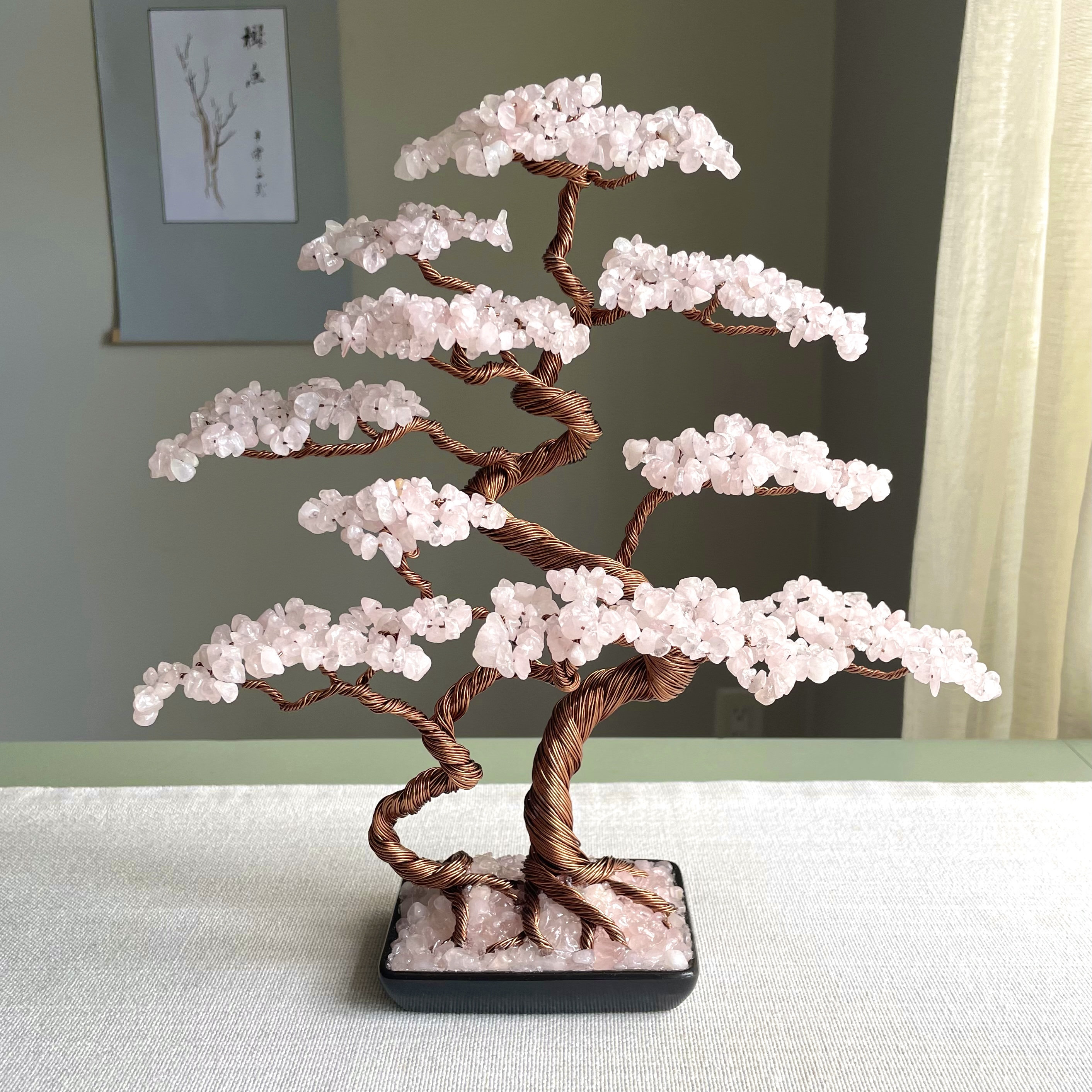 Large Rose Quartz Crystal Tree: Wire Sculpture, Feng Shui Decor - Etsy