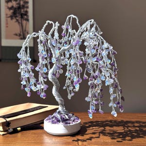 Amethyst and Opal Crystal Willow Tree: Chakra Healing Feng Shui Decor