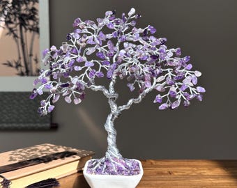 Amethyst Crystal Tree of Life: Wire Gemstone Feng Shui Decor