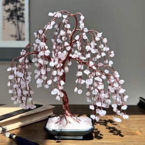 Stone of Love Willow Crystal Tree, Rose Quartz Tree of Life, Chakra Healing Gemstone Tree, Wire Sculpture Tree, Feng Shui Decor