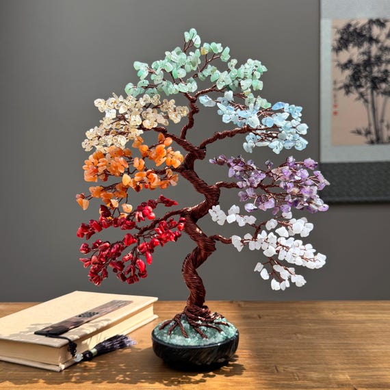 Chakra Crystal Tree: Copper Wire Bonsai, Aventurine Gemstone Healing Tree