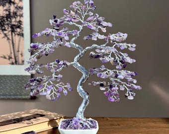 Amethyst Bonsai Tree: Wire Gemstone Tree of Life, Feng Shui Decor