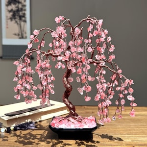 Cherry Quartz Crystal Tree: Handmade Willow Tree of Life Sculpture