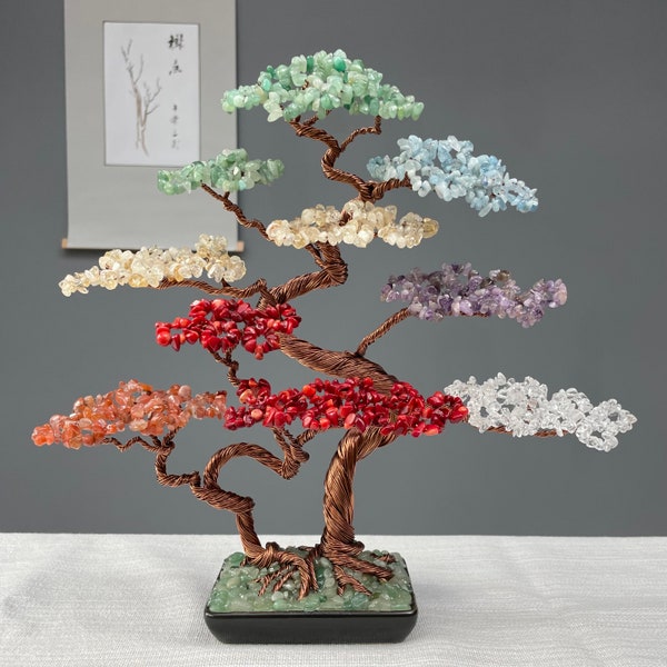 Seven Chakra Bonsai Crystal Tree, Gemstone Tree, Natural Crystal Tree Copper wire