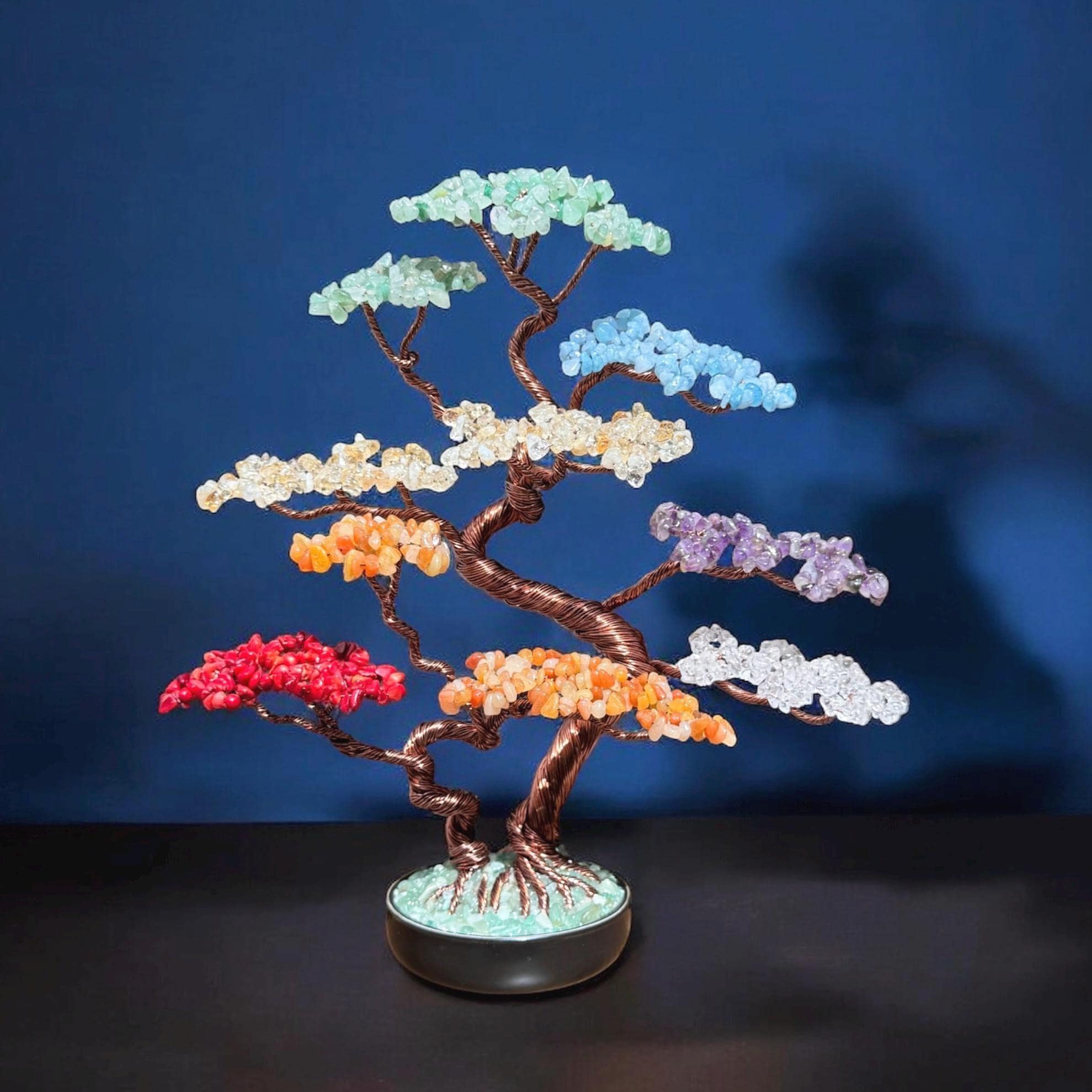 Large Seven Chakra Gemstone Bonsai Tree: Copper Wire Crystal