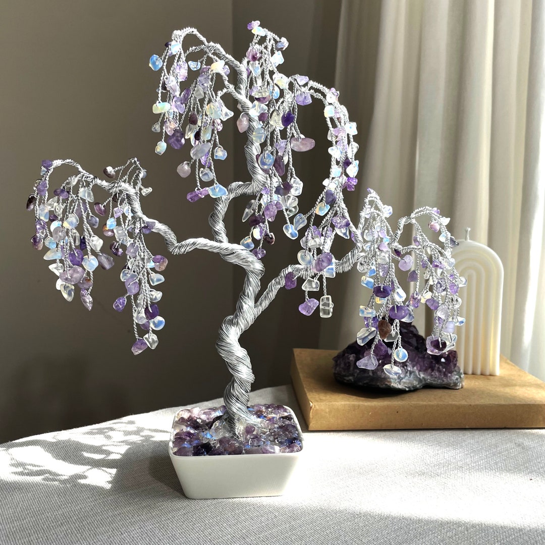 Amethystmoonstone Willow Crystal Tree, Natural Stone Tree, Chakra