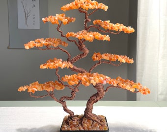 Large Red Aventurine Crystal Tree: Copper Wire Gemstone Bonsai