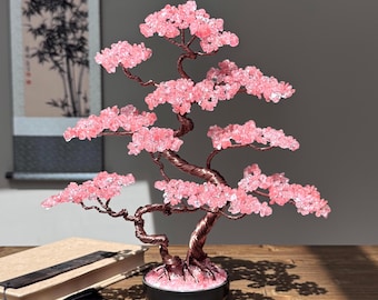 Large Cherry Quartz Crystal Tree: Handmade Wire Sculpture, Feng Shui Decor