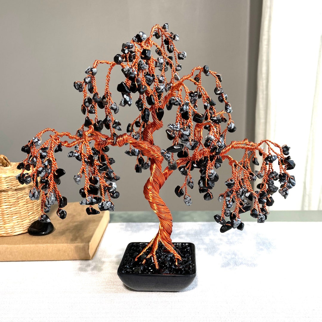Snowflake Obsidian Willow Crystal Treecopper Wire, Gemstone Tree