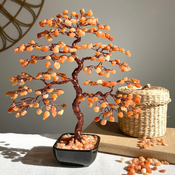 Red Aventurine Crystal Bonsai Tree, Stone of Prosperity, Healing Gemstone Tree
