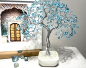 Aquamarine Crystal Tree, Chakra Healing Gemstone Tree, quot Shield Stone Tree quot , Wire Sculpture Tree, Tree of Life