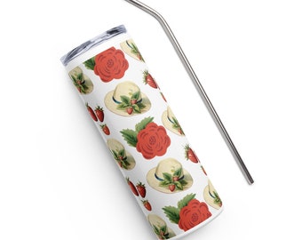 Vaso de acero inoxidable con diseño de fresas y ambiente veraniego, botella de agua ecológica de 591 ml (20 oz).