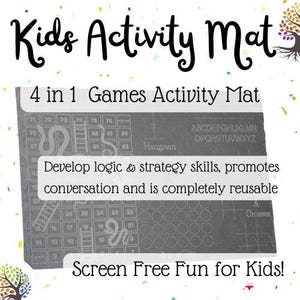 Kids Activity Mat 4-in-1 Placemat Games Board SVG. Herbruikbaar ecoscherm, gratis, ideaal voor thuis en in een restaurant of verjaardag, bruiloften, cadeaus, bedankjes