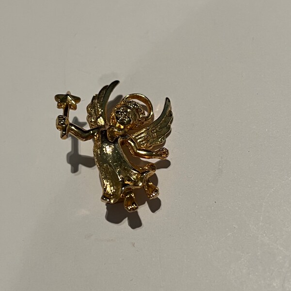 Vintage Brooch - Gold Tone Intricate Fairy or Angel Pin